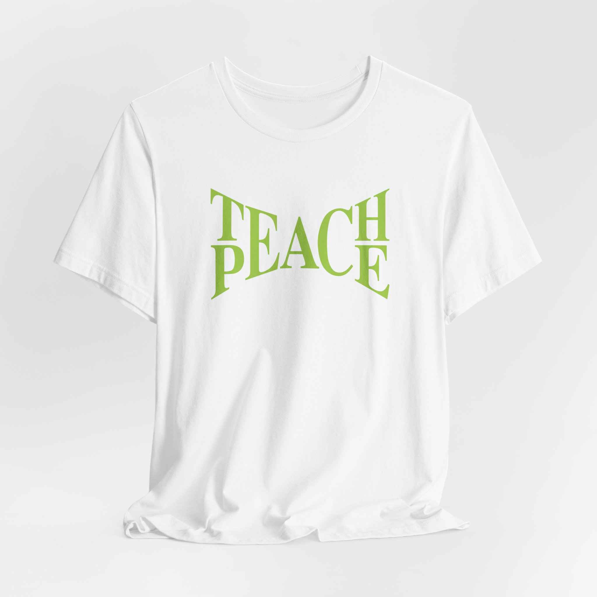 (1 Color) Green Letters White Unisex Spiritual Playdate Teach Peace T Shirt